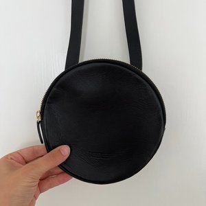 Black leather circle belt bag